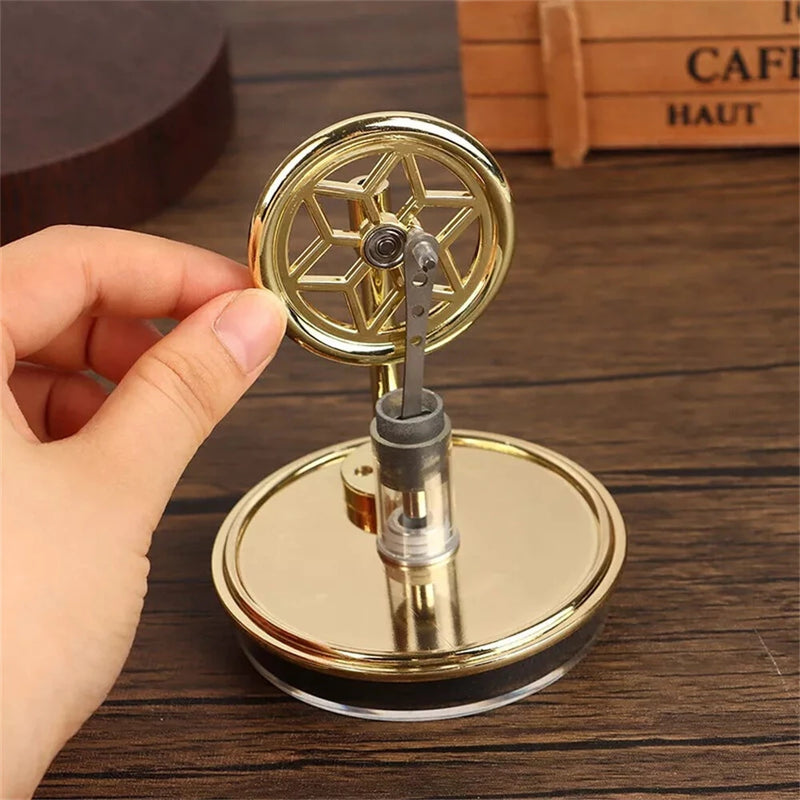 K311 Golden Mini Low Temperature Stirling Engine Model Aluminum Alloy Difference Steam Power Piston Physics Experiment Science Discovery Production Invention Desktop Decorations Collection Toys