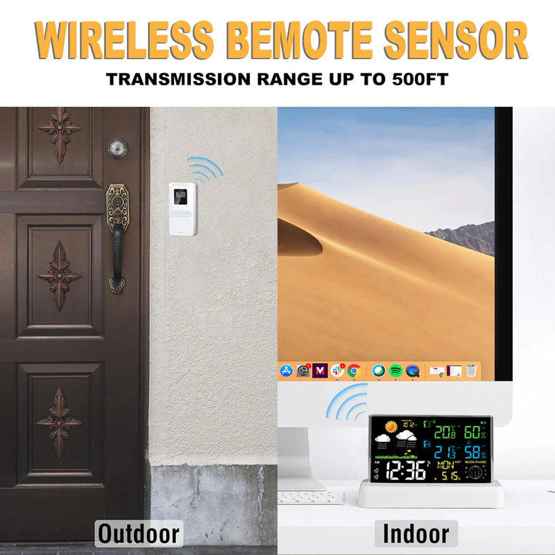 VA Color Screen Indoor And Outdoor Wireless Thermometer And Hygrometer Large Screen Perpetual Calendar Weather Forecast Weather Station Radio Clock