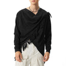 INCERUN Mens Knitted Fringe Cowl Neck Long Sleeve Cardigan Solid Color Fashion Tops for Male S-5XL