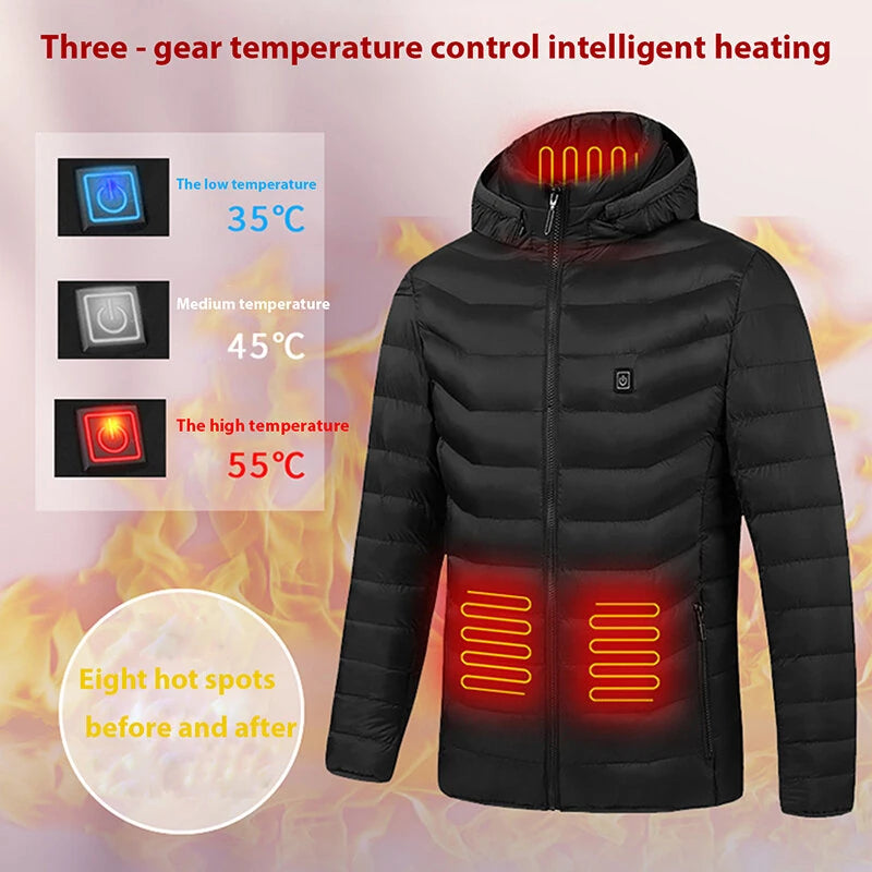 TENGOO HJ-09A 9 Areas Heating Jacket USB Winter Outdoor Electric Heated Jackets Warm Sports Thermal Coat Clothing Heatable Cotton jacket