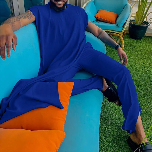 INCERUN Men Sets Muslimer Clothing Saudi Arabia Solid O-neck Sleeveless Kaftan Jubba Thobe & Pants 2PCS Islamic Men's Suits