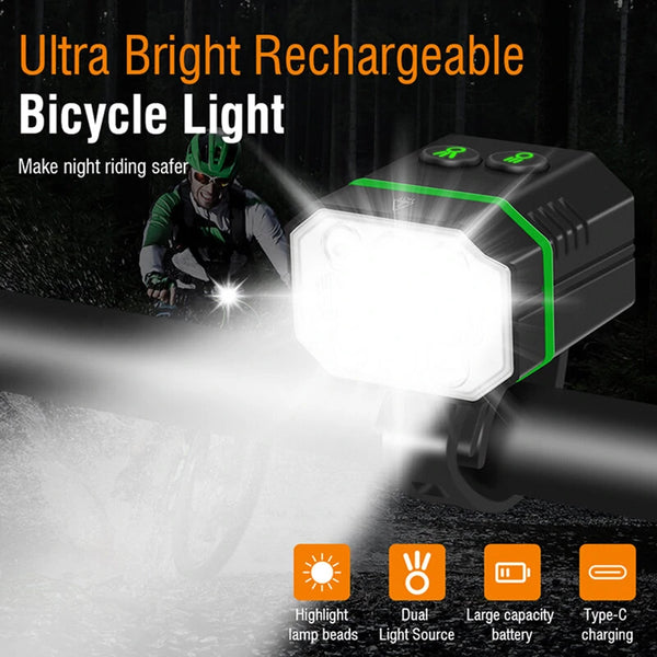 1500Lm Super Bright Bike Headlights IP67 Waterproof Various Lighting Modes Type-C Fast Charge Aluminum Alloy Bicycle Front Light Flashlight