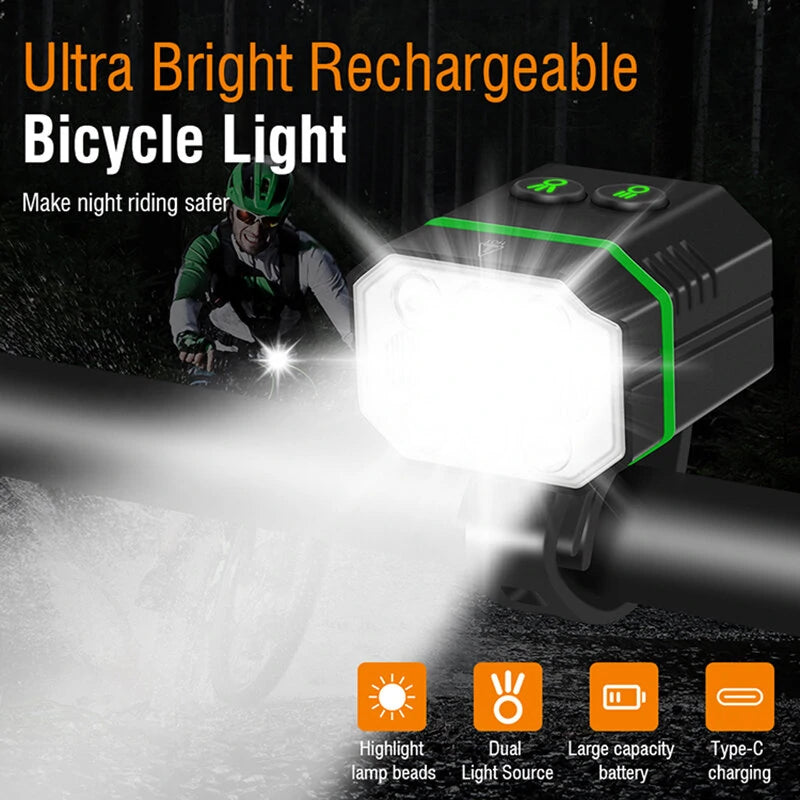 1500Lm Super Bright Bike Headlights IP67 Waterproof Various Lighting Modes Type-C Fast Charge Aluminum Alloy Bicycle Front Light Flashlight