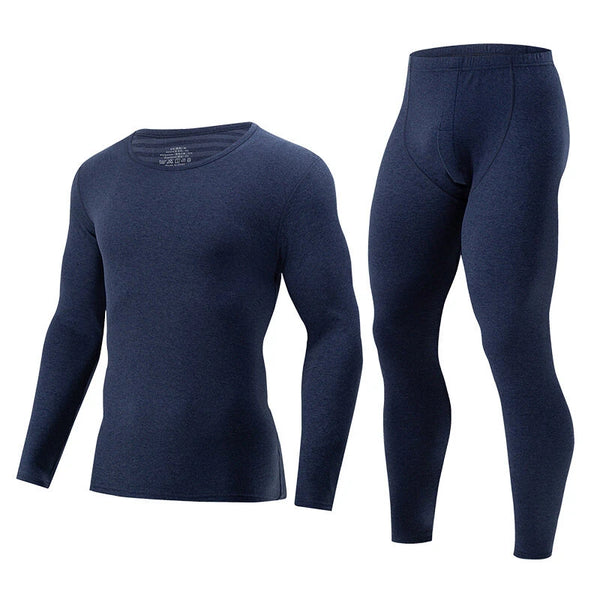 TENGOO Men's Fall Winter Thermal Underwear Set Simple Base Layer Long-Sleeved Top Pant Casual Pajamas Set