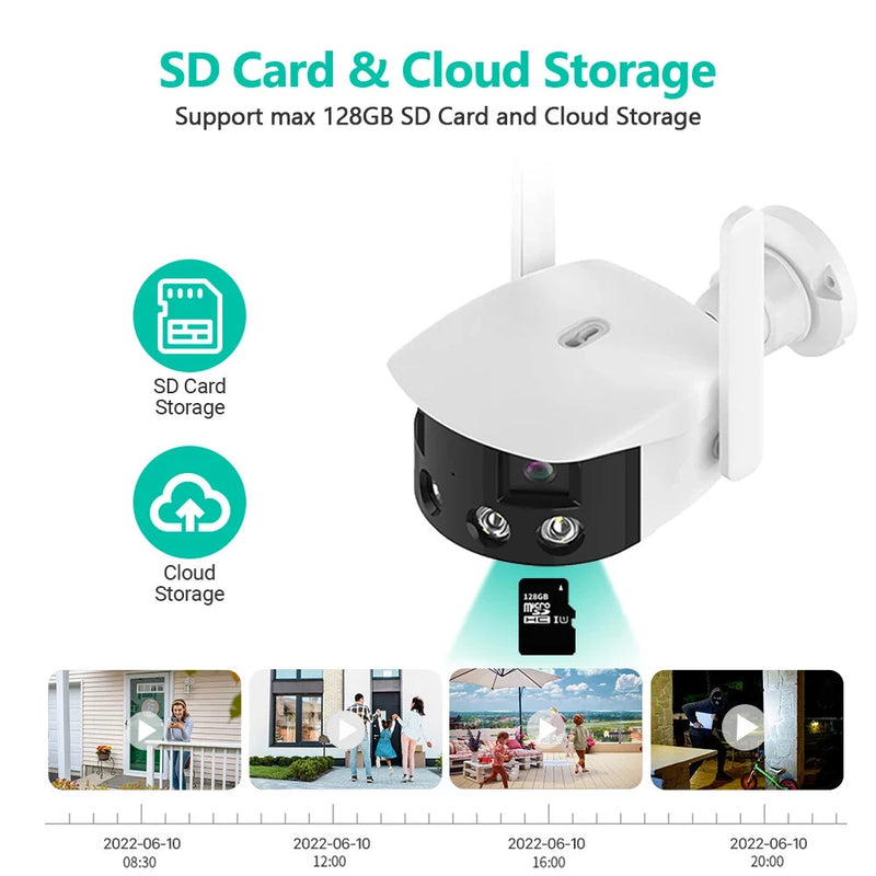 2K 4MP Dual Lens Panoramic WIFI Camera RJ-45 180 Wide Viewing Angle AI Human Detection IR Color Night Vision Two-way Audio Waterproof ICSEE Surveillance IP Camera EU Plug