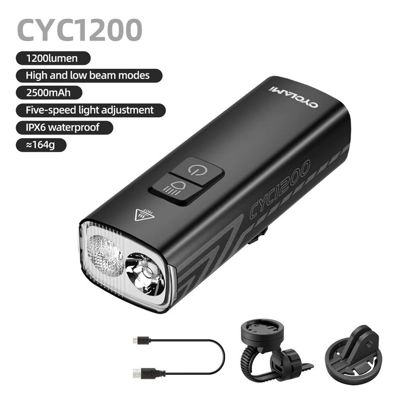 CYCLAMI BR 1200 Lumens Bike Headlight 2500mAh IPX6 Waterproof Type-C Charging Front Lights for Outdoor Road Cycling Safety