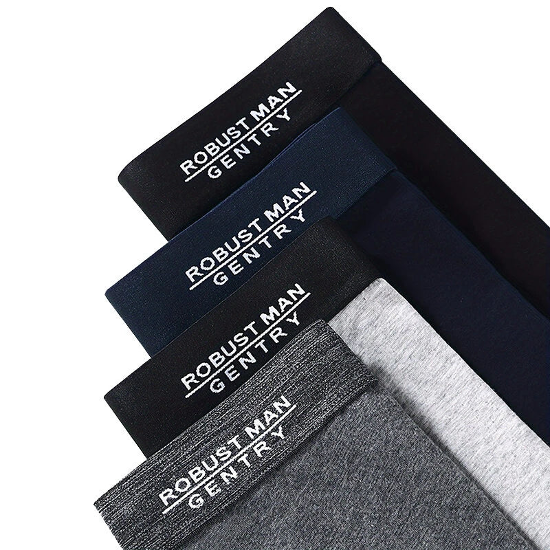 4pcs Cotton Long Style Men's Underwear Anti-wear Legs Comfortable Sports Boxer Briefs Set Anti-roll Hem Mid-waist Boxer Shorts Underwear Set