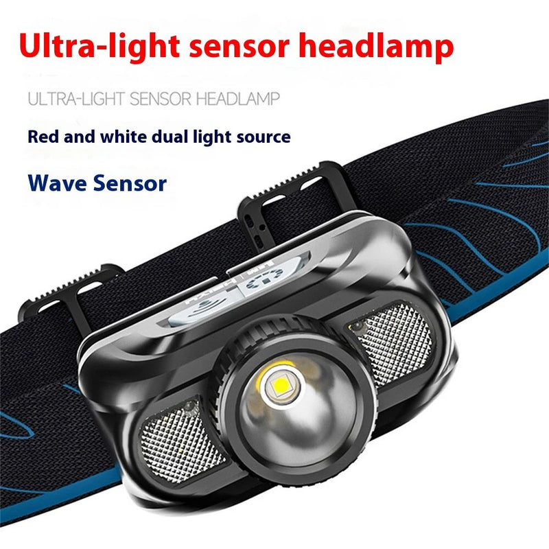 LEM Outdoor 800LM Wave Sensor Headlamp Dual Light Source Ultra-Bright Headlamp Long-Lasting Rechargeable Helmet Lamp for Outdoor Night Fishing Riding
