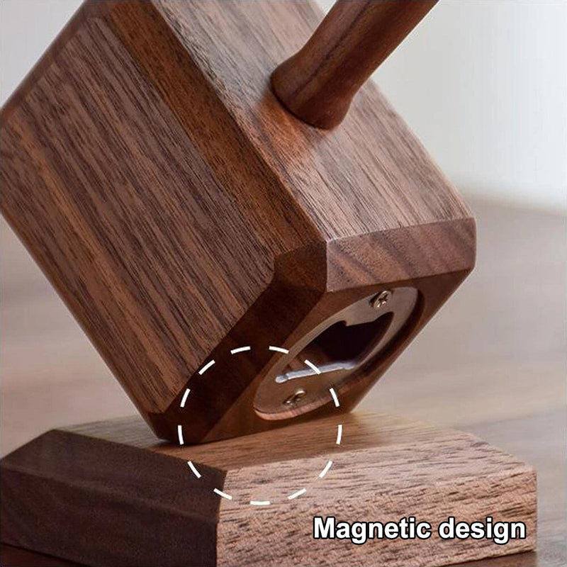 Creative Wooden Retro Bottle Openers Multifunction Hammer Shaped Drinks Corkscrew Long Handle Bottle Opener with Magnet