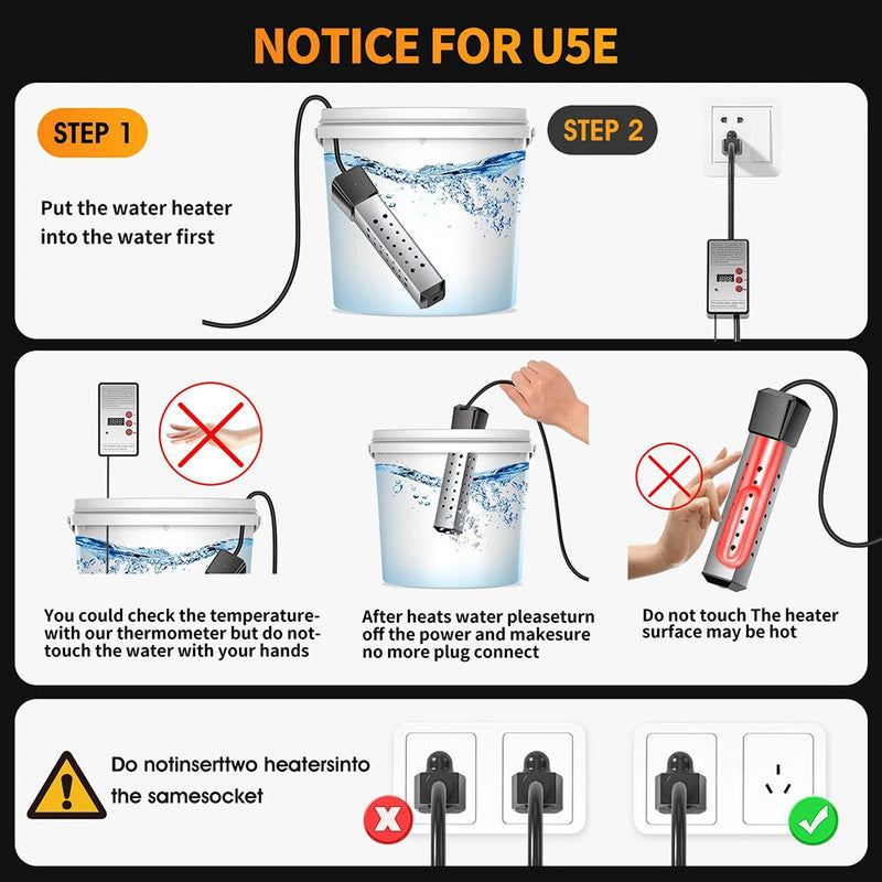 2000W 220V Floating Bucket Heater Immersion Water Heater with Thermostat Electric Water Heater High Power Water Heater