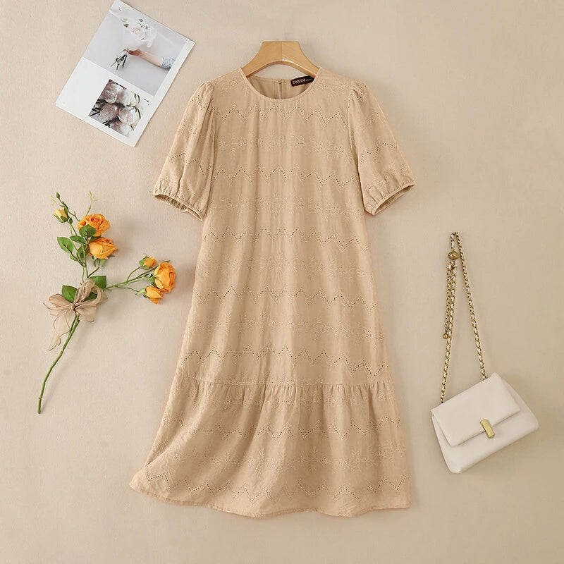 ZANZEA Elegant Style Women Dress Ladylike Puff Sleeve Dress Lace Patchwork Midi O Neck Dresses