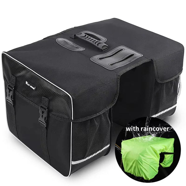 WEST BIKING 30L Bicycle Panniers Bag with Rain Cover Wear-resistant Cycling Travel Saddle Bag Night Reflective Bike Rear Luggage Bag for MTB