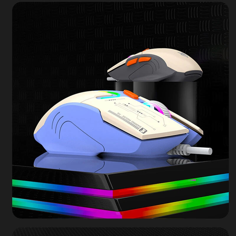 XUNFOX H6 RGB Mecha Style Wired Gaming Mouse 1200-3600DPI 6-Keys USB Wired E-sports Gamer Mice for PC Laptop Computer