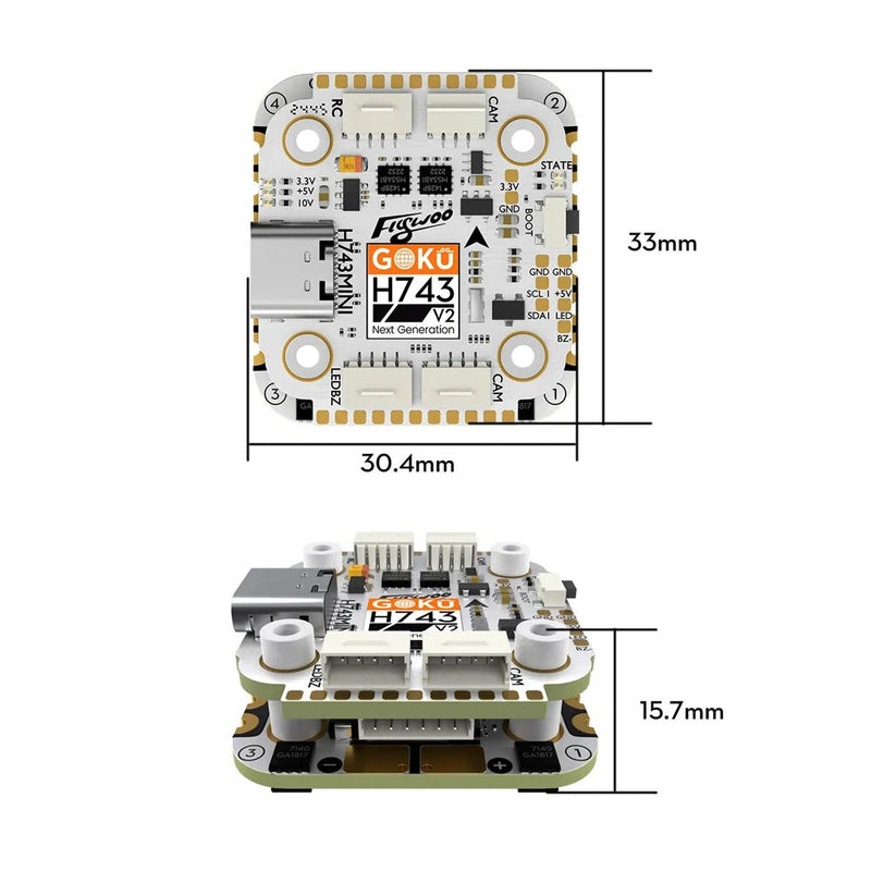 20x20mm Flywoo GOKU H743 PRO Mini Flight Controller Mini AM32 45A 32Bit 128K ESC Stack for FPV Racing Drones Support DJI O4 / O4 Pro