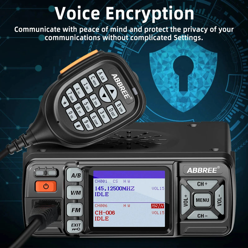 ABBREE AR-318 Walkie Talkie Mini Mobile Radio 25W U/V Band Long Range Dual Mode Watch Voice Encryption Car Walkie Talkie