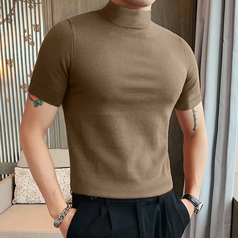INCERUN Mens Solid Half-Collar Short Sleeve T-Shirt