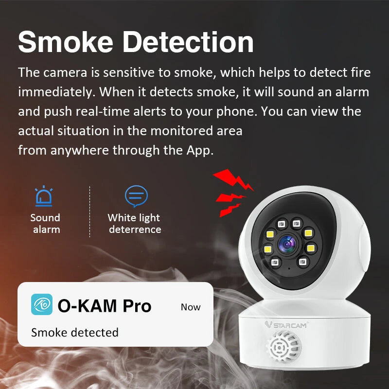 Vstarcam CS49LM 3MP HD Smart Indoor Network Security Camera with Smoke Gas Detector PTZ Color Night Vision Human Tracking Two Way Audio Wireless WiFi Camera
