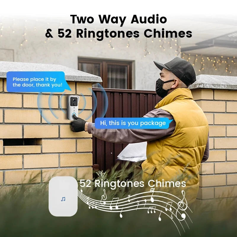 Guudgo 5G 2.4G WiFi Video Doorbell 1080P Tuya Outdoors Wireless Intercom Human Detection Waterproof Wireless Visual Door Bell Camera Smart Home Surveiilance Devices APP Alarm Push