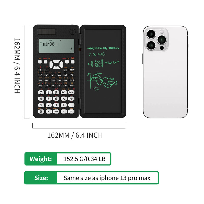NEWYES 991MS 6.5 Inches Scientific Calculator with LCD Writing Tablet and 349 Functions Solar Energy Science Calculators Notepad Professional Foldable Calculators for School Students Office Assistant