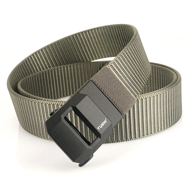 TUSHI 120cm Length Luxury Metal Tactical Belts Automatic Buckle Nylon Quick Dry Sports Belts For Outdoors Hiking Cycling
