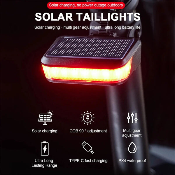 Bikight Solar Bike Taillight 600mAh Battery 6 Light Modes Type-C Solar Charging Waterproof Bicycle Rear Light for MTB Bike Motorcycle Electric Vehicle