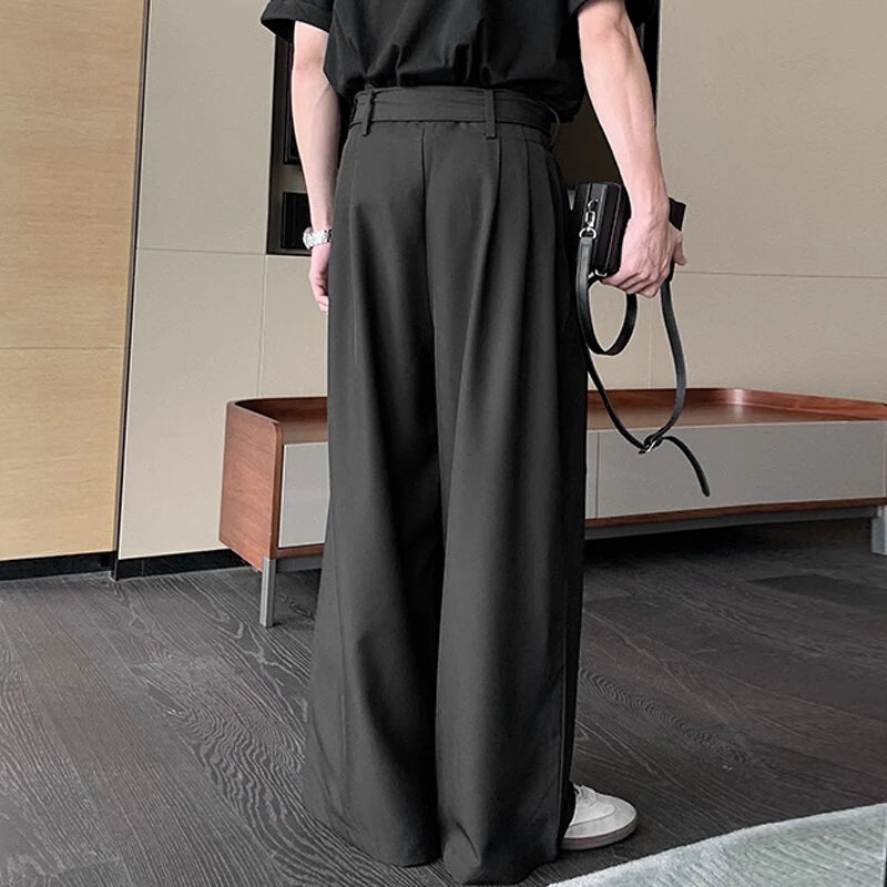 INCERUN Men Side Lace Up Solid Color Pants Button Zipper Wide Legged Trousers Loose Fit Casual Daily Men Pants Plus Size S-5XL