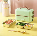 2 Layer 300W Portable Electric Lunch Box Food Warmer for Travel Self Cooking Heated Lunch Box for Home Office Cooking Food