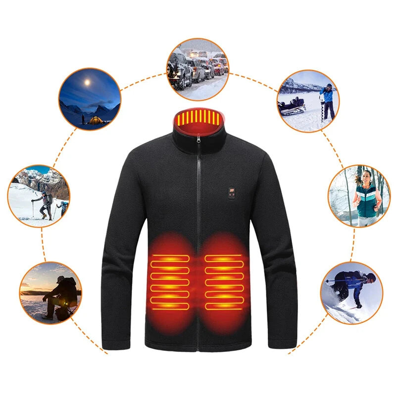 TENGOO HP-09 9 Heated Area Jacket USB Charging 3 Gear Adjustable Temperature with Digital Display Windproof Fleece Heated Jacket Winter Coat for Outdoor Sports