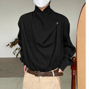 INCERUN Mens Solid Irregular Neck Long Sleeve Shirt Fashion Casual Solid Color Shirt Top for Men