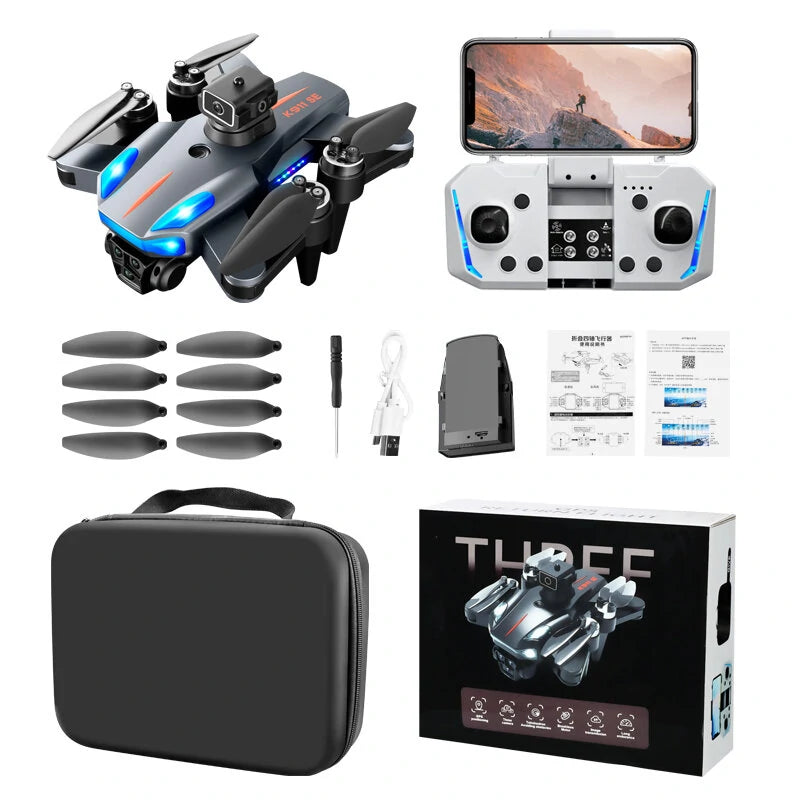 XKJ K911 SE Three Camera GPS 5G WiFi FPV with 4K HD ESC 3 Lens 360 Obstacle Avoidance Optical Flow Positioning Brushless LED Foldable RC Drone Quadcopter RTF