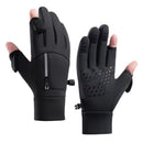 XANES Winter Touchscreen Warm Cycling Gloves Waterproof Windproof Cold-Resistant Flip Exposed Two-finger Zipper Gloves for Men Women Ski Fishing Running