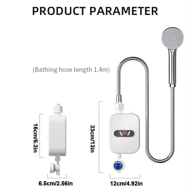 Tevorex 3000W/3500W Portable Mini Water Heater 110V/220V Instant Electric Heater IPX4 Waterproof Adjustable Temperature for Shower EU/UK/US Plug
