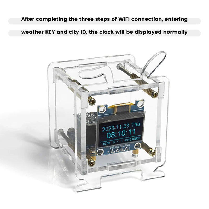 0.96 Inch ESP8266 Mini Weather Forecast Clock OLED Display Electronic Clock Diy Kit Support 2.4G Wifi Network With Case Fun Diy Soldering Loose Parts