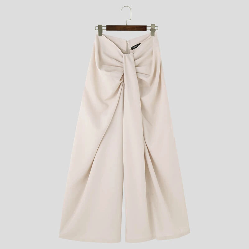 INCERUN Mens Deconstructed Twist Design Solid Color Pants Fashion Wide Leg Back Zipper Trousers Party Streatwear Large Size S-5XL