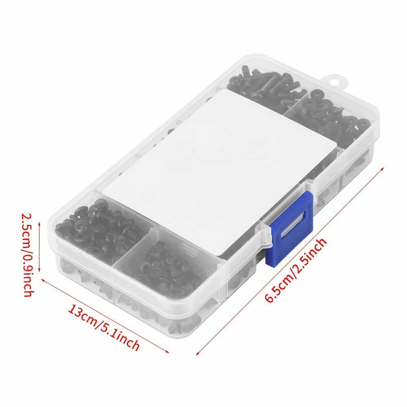 720pcs M3 Carbon Steel Black Round Head Screw Countersunk Head Flat Head Bolt Set Hex Hexagon Socket Screw Assortment Kit