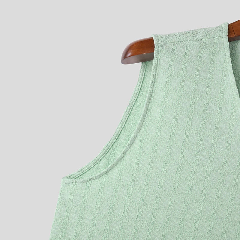 INCERUN Mens Solid Textured V-Neck Sleeveless Tank Top Comfortable Cool Vest Top