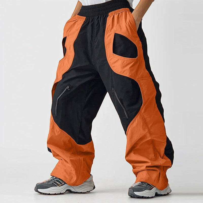 INCERUN Mens Color-Block Spliced Design Pant Fashion Elastic Waist Loose Fit Pants