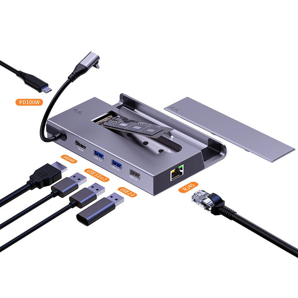 7-in-1 USB-C Steam Deck Docking Station with M.2 NVME SSD Card Slot HUB Type C to HD 4K60Hz 1000M Gigabit Ethernet USB 3.0 Hub for Macbook