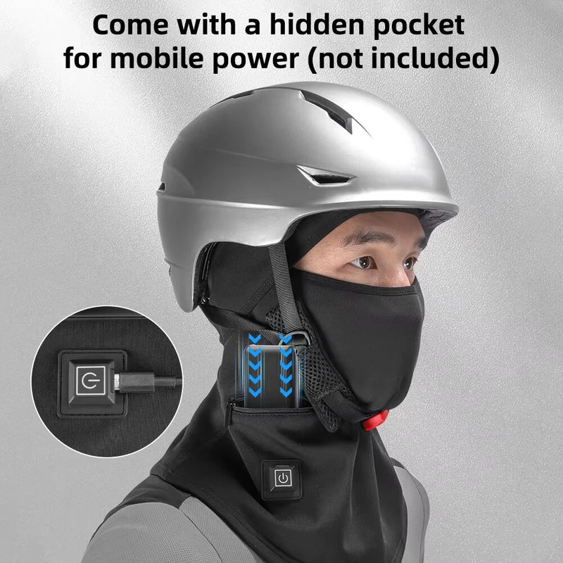 WEST BIKING 65 Electric Heating Cycling Headcover 3 Gears Heated Soft Comfy Windproof Warm Headwear for Riding Skiing Helmet (No Power Bank)