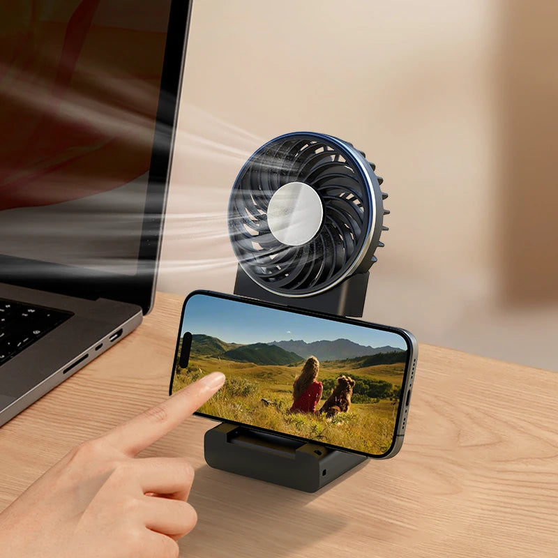 3 In 1 Handheld Cooling Fan 3 Speed Mini Folding Neck Hanging Fan Multifunctional 180 Adjustable Airflow Outdoor Fan USB Fan