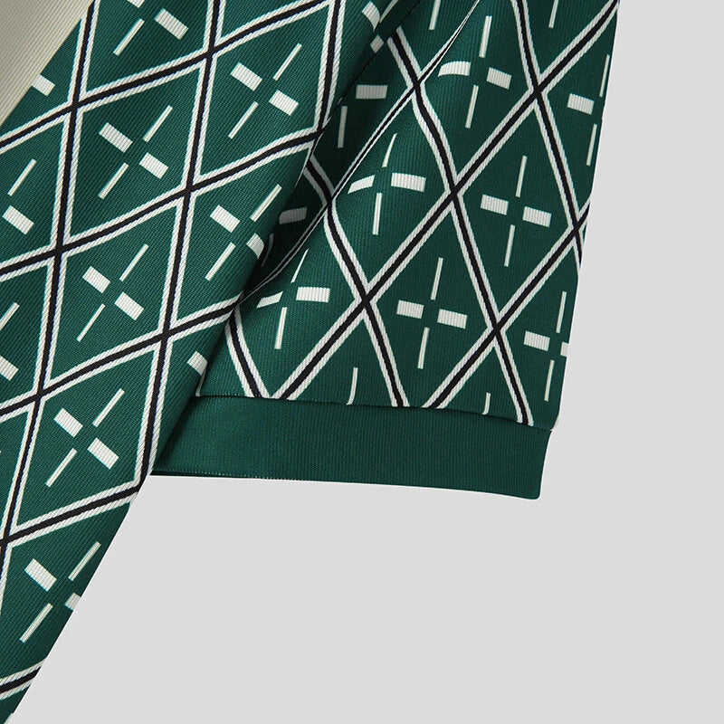 INCERUN Mens Print Crew Neck Short Sleeve T-shirt Comfortable Business Casual Green Tshirt Male S-5XL