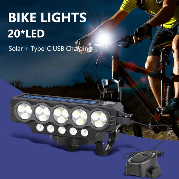 BIKIGHT Solar Rechargeable 120dB Horn Bicycle Headlight 4000mAh 2 Model Flash Type-C Charging Remote Bike Front Light for Outdoor Night Riding Safety