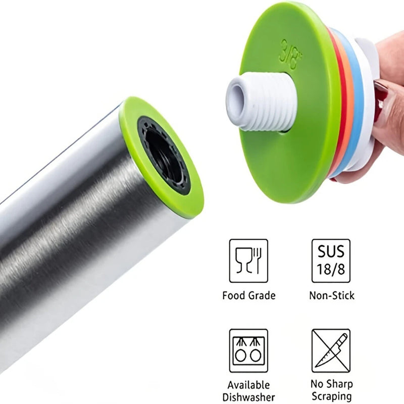 Rolling Pin Kitchen Tool Stainless Steel Adjustable For Baking Pasta Pizza Pie 4 Different Adjustable Thickness