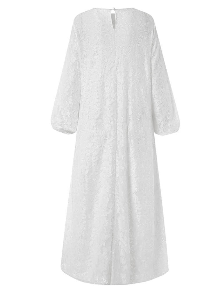Women 100% Cotton Abaya Kaftan Lace Patchwork Casual Wedding Midi Dress