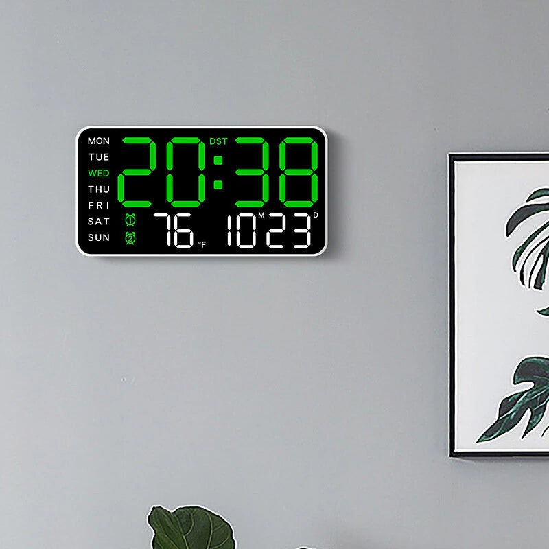 Multi-function LED Digital Wall Clock Borderless Electronic Clock Multifunctional Hanging Standing Clock Simple Digital Clock Display Living Room Wall Clock