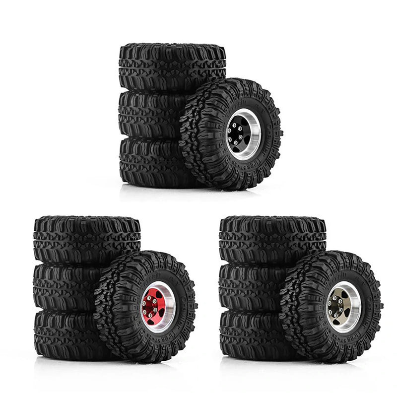 4pcs 1.0 inch Climbing Car Aluminum Alloy Hub Wasteland Wheel Tires for 1/18 TRX4M SCX24 FMS FCX18 FCX24 Furitek FX118 RC Car Parts