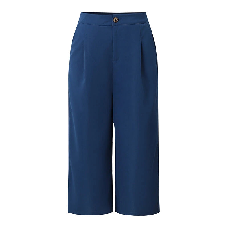 ZANZEA Daily Style Womens Crop Long Pants High Waisted Casual Loose Wide Leg Trousers