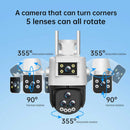 5 Lens Panoramic Surveillance Camera 20x Optical Zoom 360 PTZ 200W Pixel WiFi Camera Color Night Vision AI Human Detection 2-Way Audio Cameras for Home Security