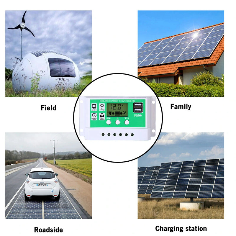 12V 24A 10A 20A 60A PWM Solar Charge Controller LCD Display Support 3 Kinds Battery Type