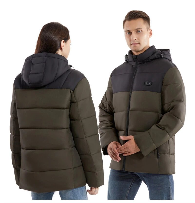 TENGOO HJ-15G Heating Jacket 15 Heated Areas Coat Army Green Fashion USB Charging Winter Plus Size Warm Outdoor Hiking Camping Electric Heating Jacket